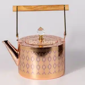 إبريق شاي روز غولد نقش هندسي منظر أمامي مع مقبض خشبي سعة 1.5 لتر SK-4006