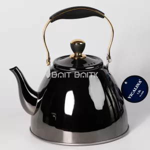 VICALINA 1.5L tea kettle black and gold stainless steel front view